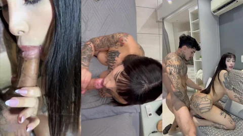 Tatuada rabuda se acabando na pica grossa