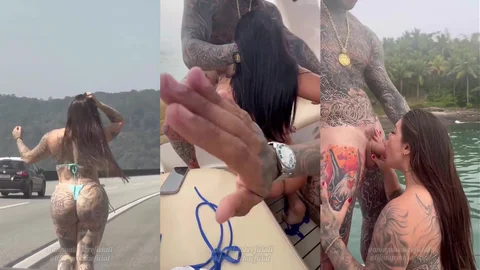 Morena safada fodendo com tres machos na lancha